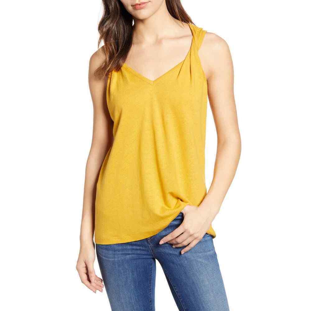 1.State Twist Strap Linen Blend Tank In Gold Mustard Size XS $70